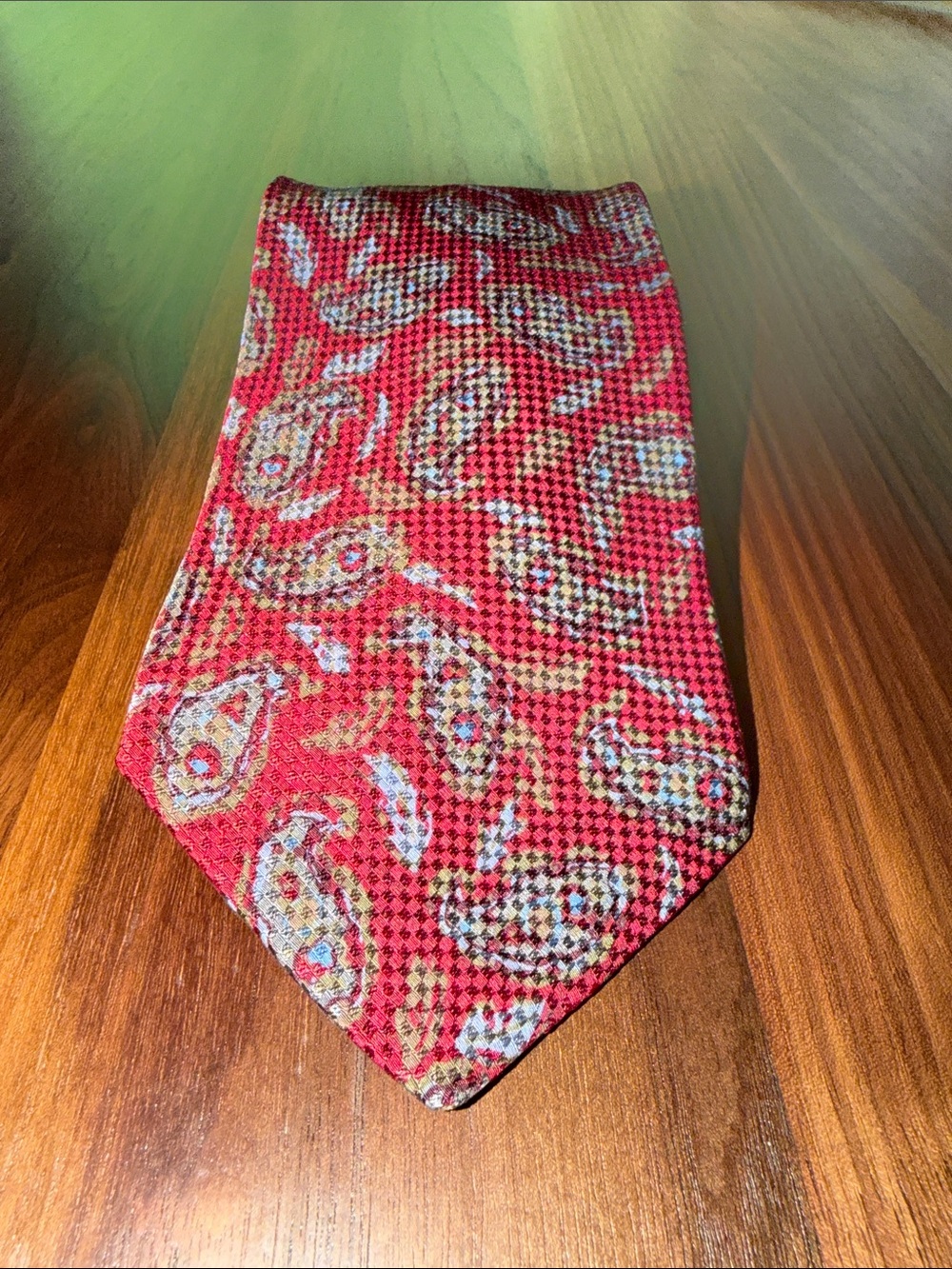 Liberty of London Red Paisley Silk Tie with Tan and Gray Accents